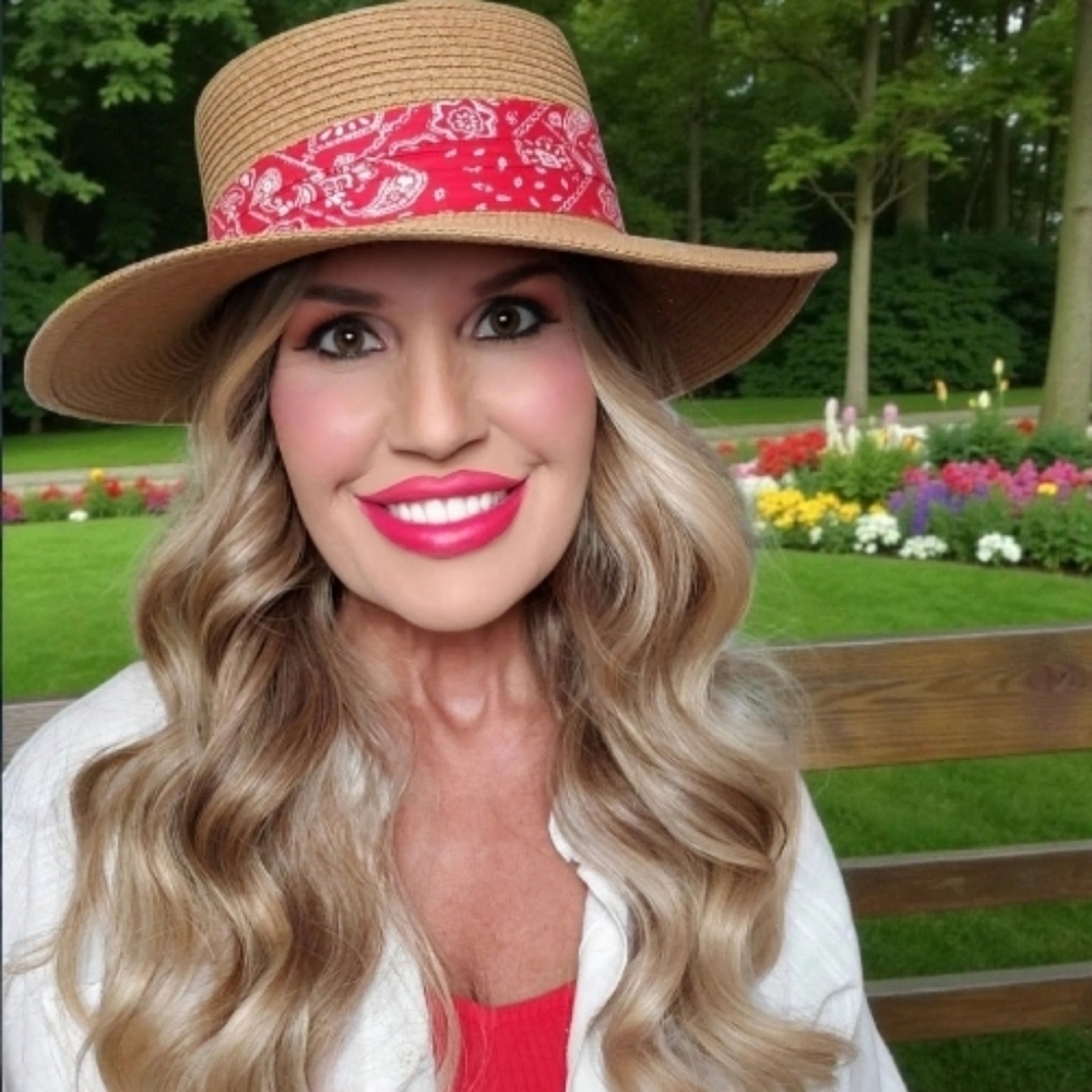 Straw Hat With Red Bandana Wrap